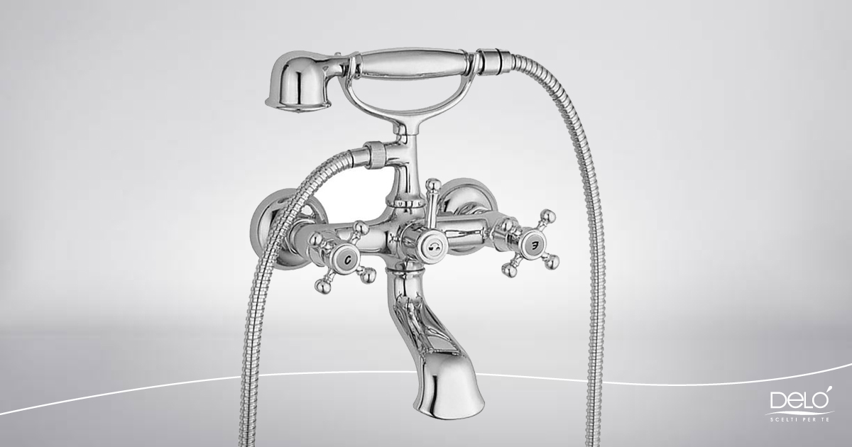 DP Bath Rubinetto Monocomando Per Vasca – Serie Arce, Ottone E Manopole In Lega Di Zinco, Include Doccetta E Flessibili – Finitura Argento Elegante