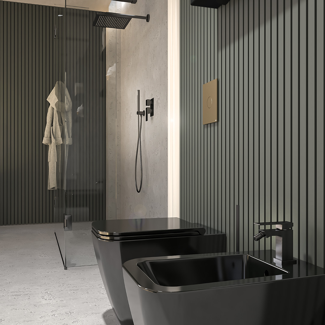 Delo blogpost - bagno stile contemporaneo - rubinetteria nera serie Dado