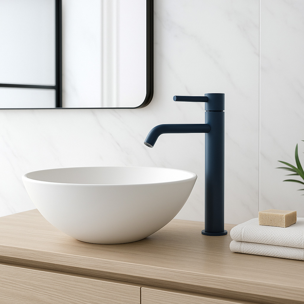 delo blogpost - serie Tonda Slim - miscelatore alto lavabo blu notte - 3022011BL