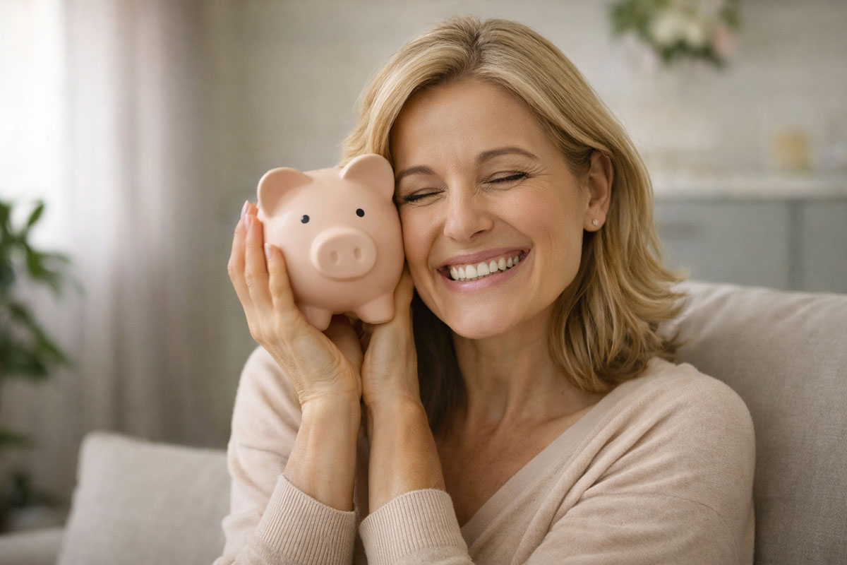 bonus ristrutturazione bagno 2026 - detrazioni - signora con salvadanaio