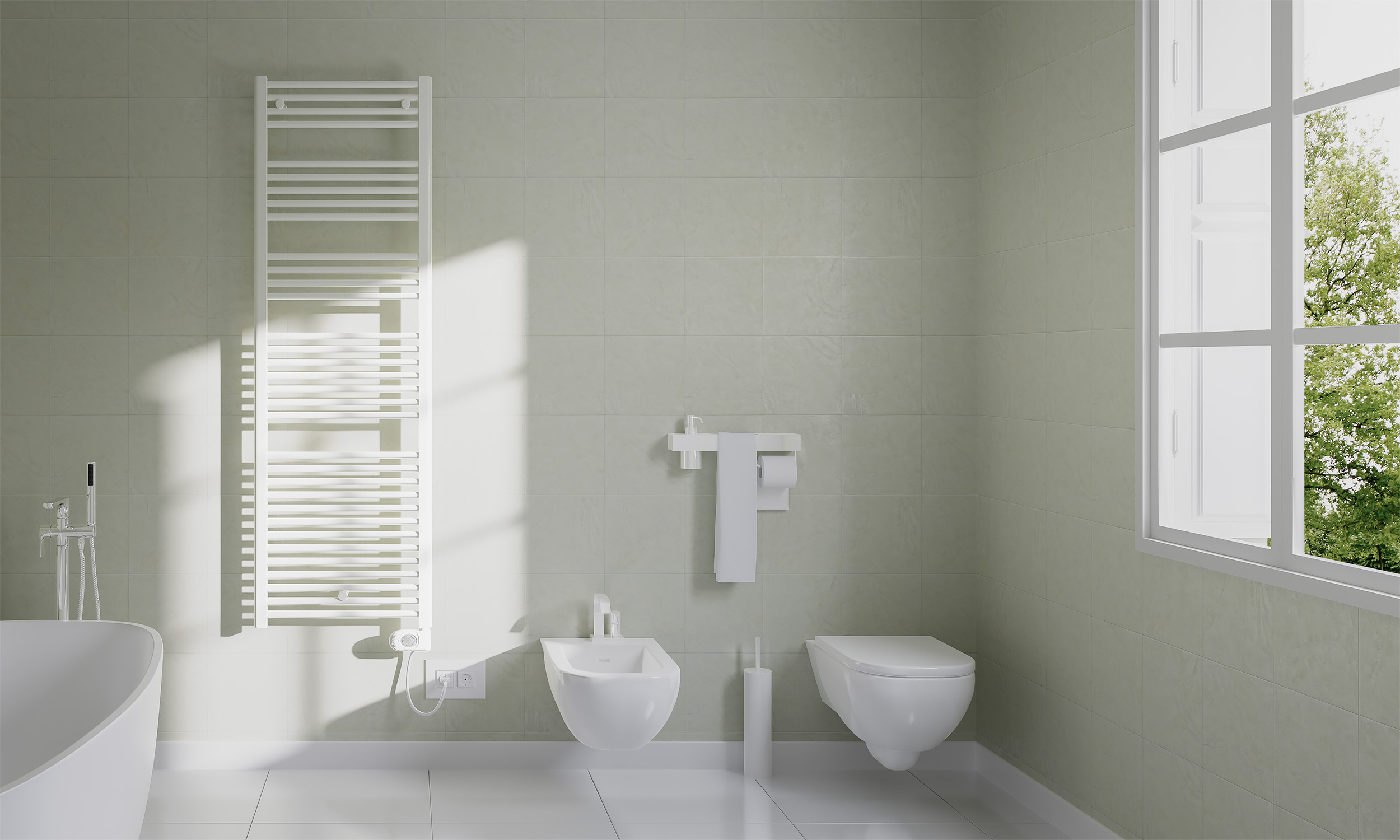 Termoarredo elettrico - delo chloe bianco in bagno tinta salvia